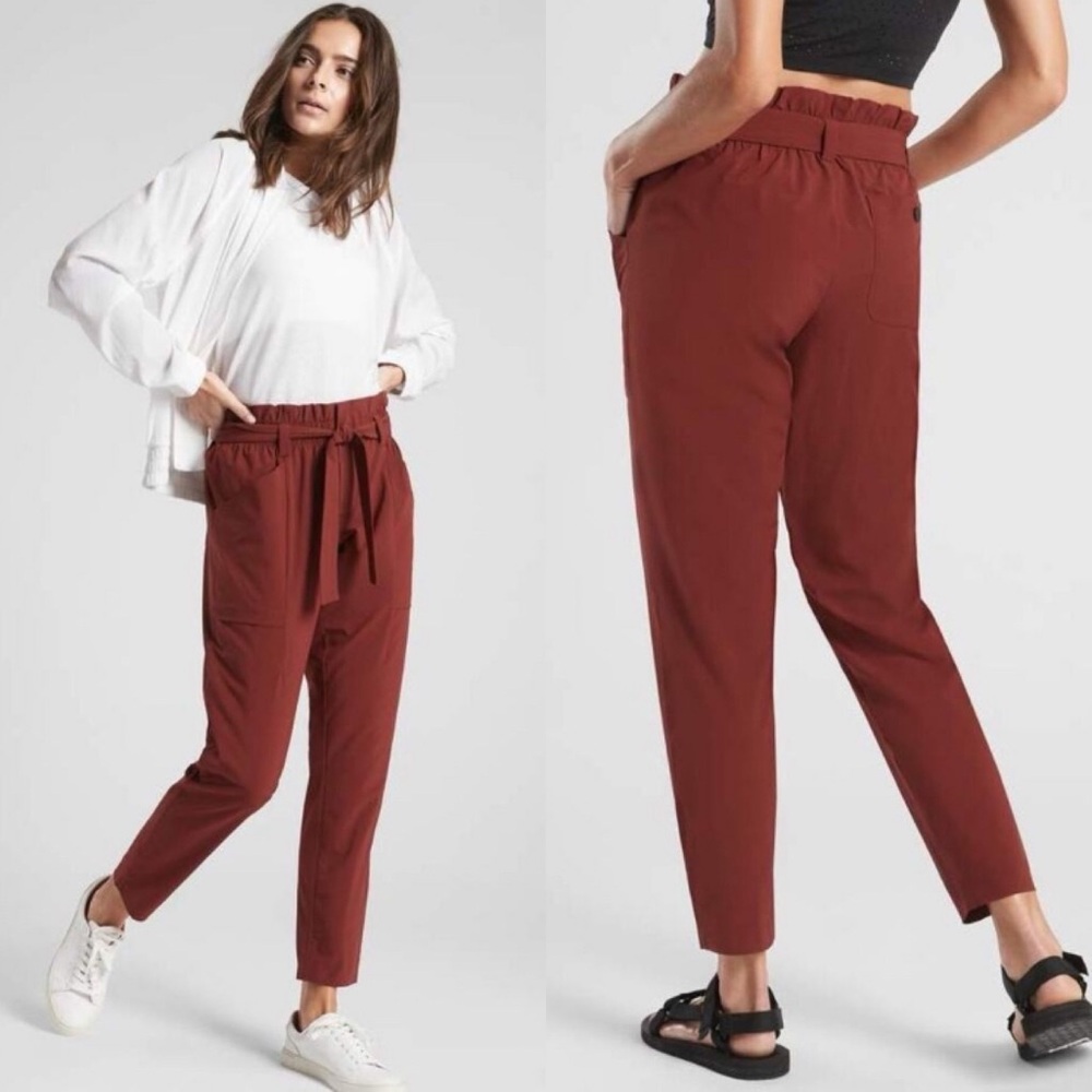 Athleta 4 Skyline Paperbag Pant In Terra Cotta Cognac